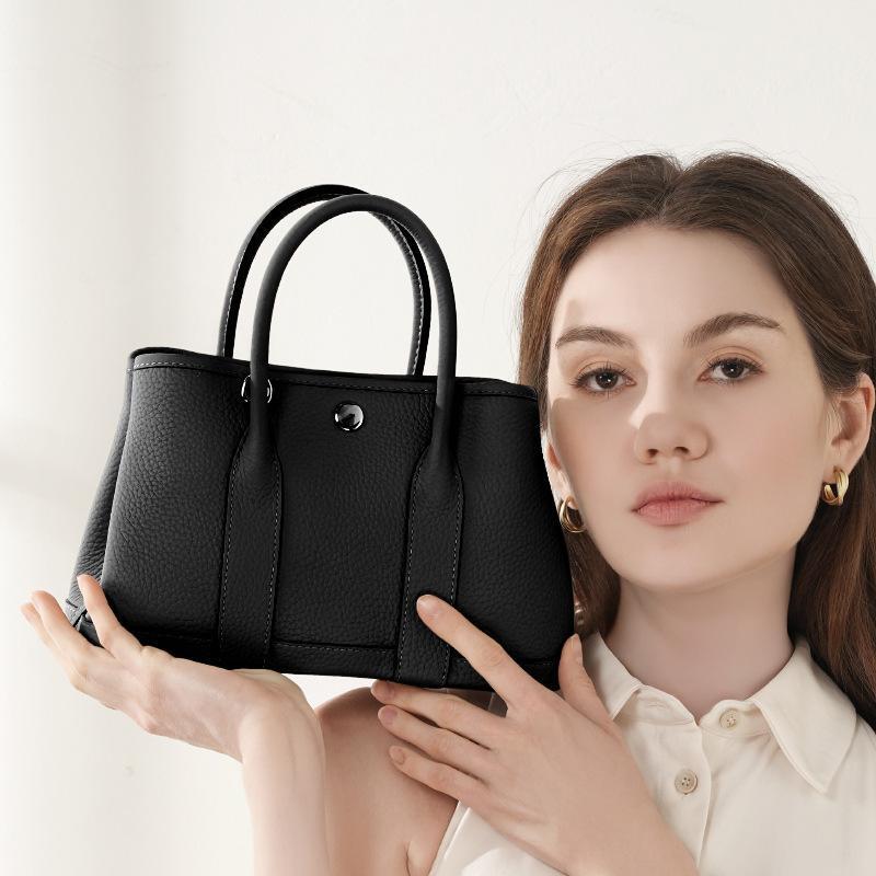 Small Pebbled Leather Handbag, Top Handle, Detachable Crossbody Strap