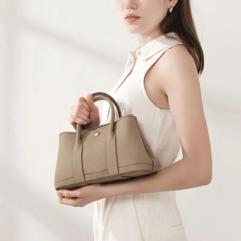 Small Pebbled Leather Handbag, Top Handle, Detachable Crossbody Strap