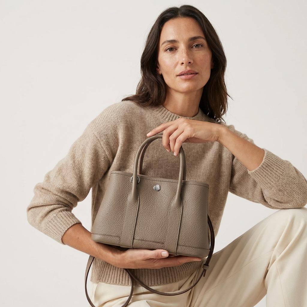 Small Pebbled Leather Handbag, Top Handle, Detachable Crossbody Strap