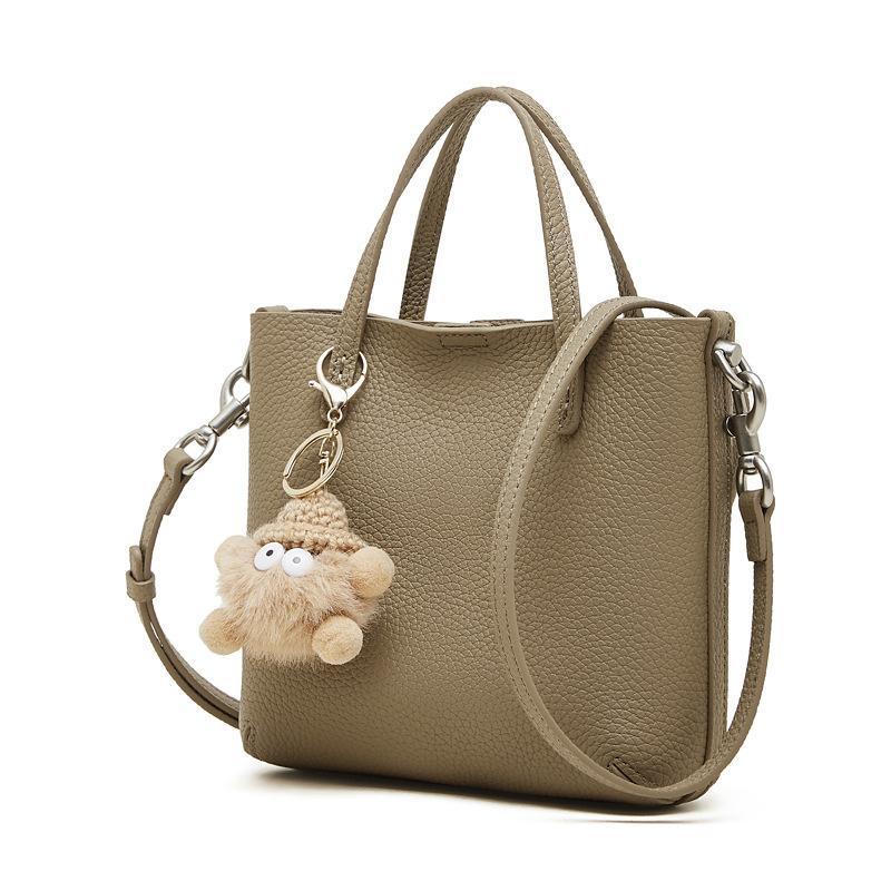 Minimalist Genuine Leather Crossbody bag, Structured Top Handle Bag with Mini Pouch