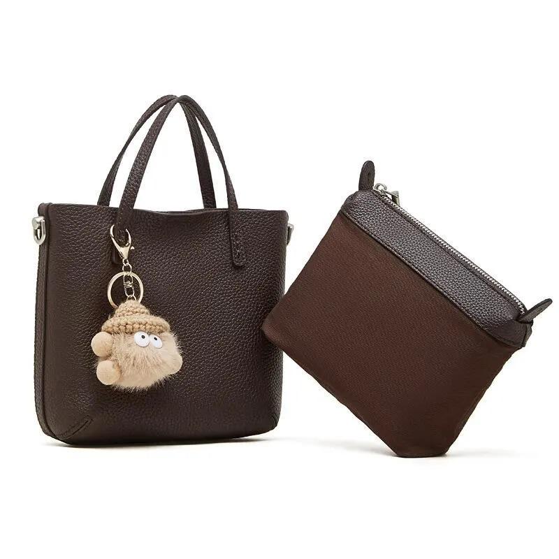 Minimalist Genuine Leather Crossbody bag, Structured Top Handle Bag with Mini Pouch