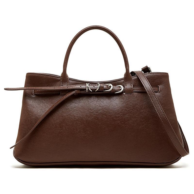 Genuine Leather Structured Handbag, Minimalist Top Handle Bag with Adjustable crossbody Strap