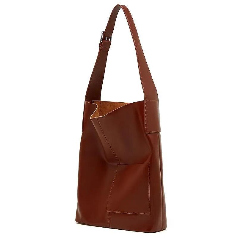 Soft Genuine Leather Tote Bag, Minimalist large Shoulder Bag with Inner Pouch