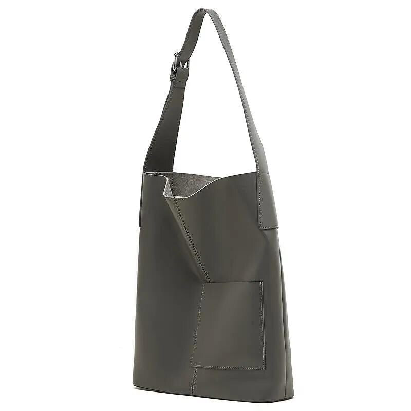 Soft Genuine Leather Tote Bag, Minimalist large Shoulder Bag with Inner Pouch