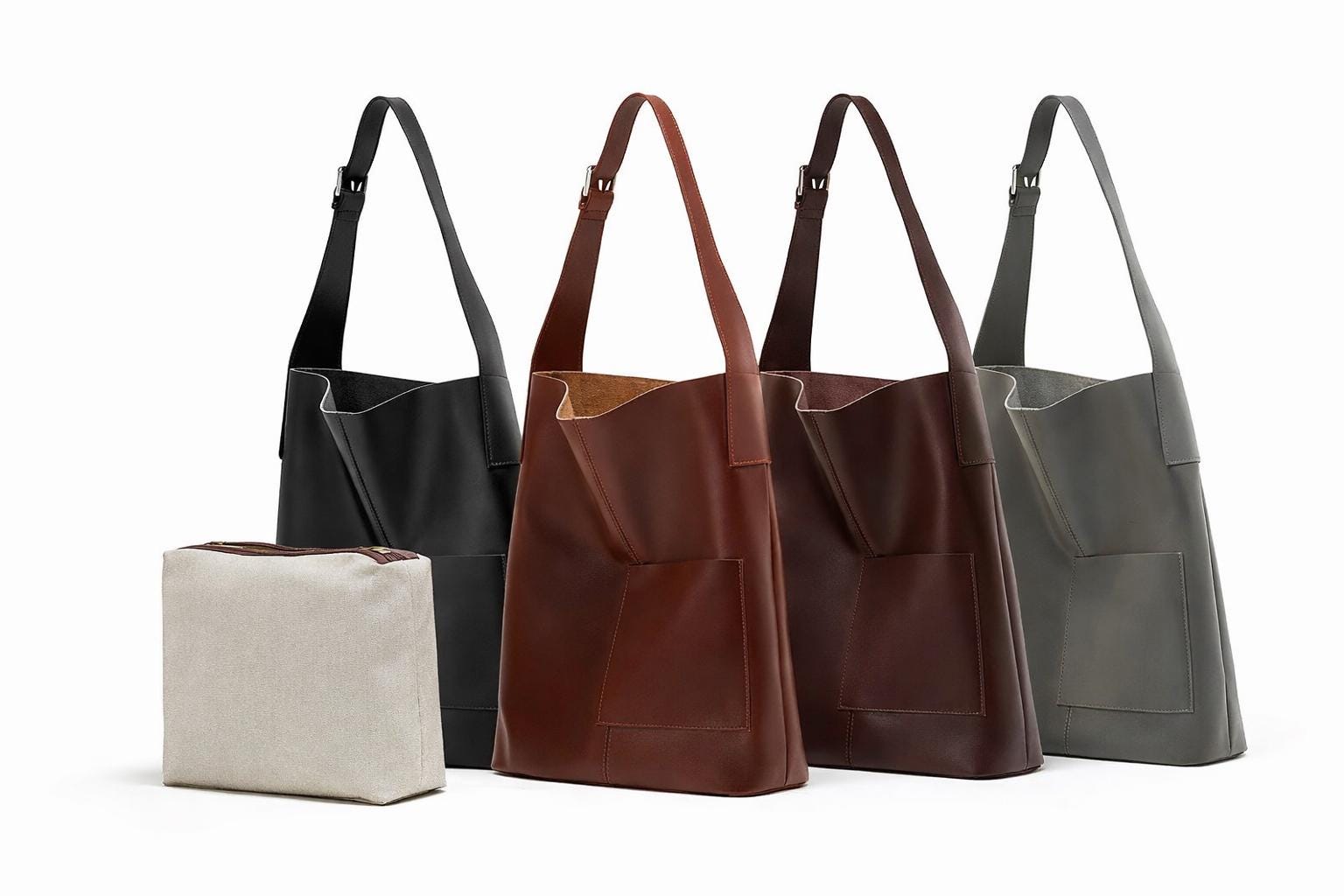 Soft Genuine Leather Tote Bag, Minimalist large Shoulder Bag with Inner Pouch