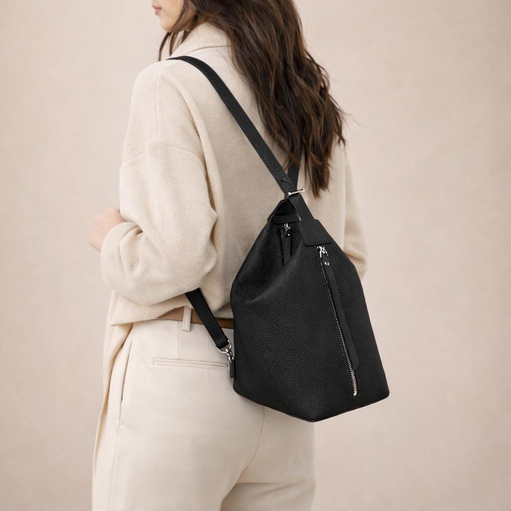 Minimalist Convertible Genuine Leather Bag, Sling Shoulder to Backpack bag