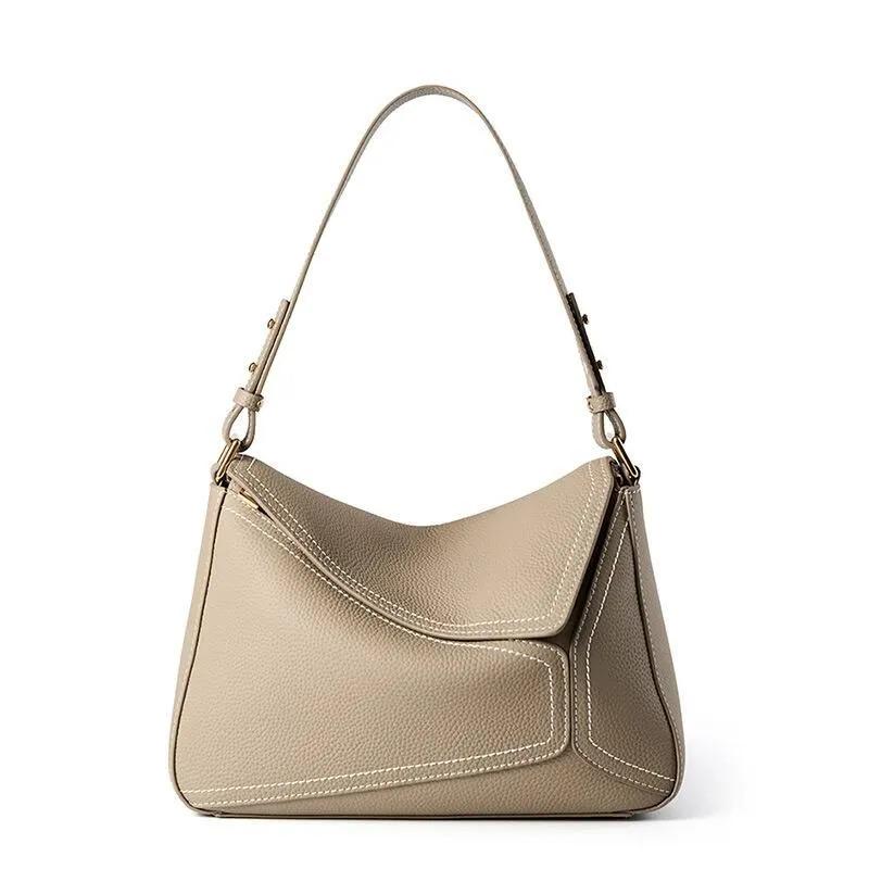 Genuine Leather Hobo Shoulder Bag, Stitch Detail, Minimalist Everyday Bag