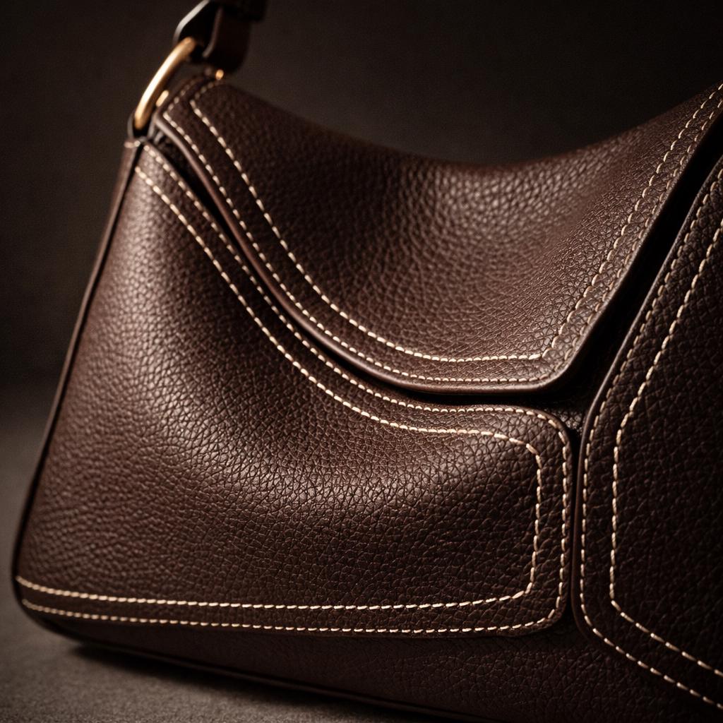 Genuine Leather Hobo Shoulder Bag, Stitch Detail, Minimalist Everyday Bag