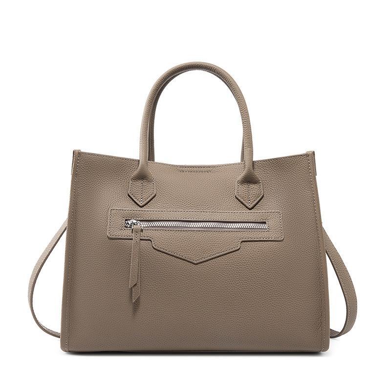 Genuine Leather Structured HandBag,Crossbody Strap Option, Large Capacity bag with Zipper Pocket