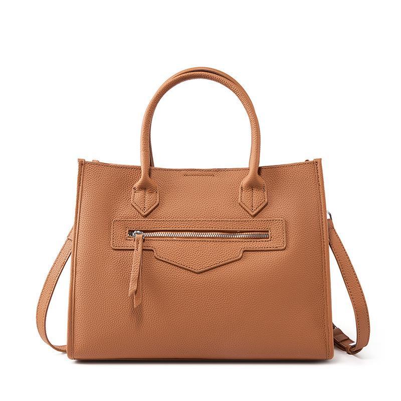 Genuine Leather Structured HandBag,Crossbody Strap Option, Large Capacity bag with Zipper Pocket