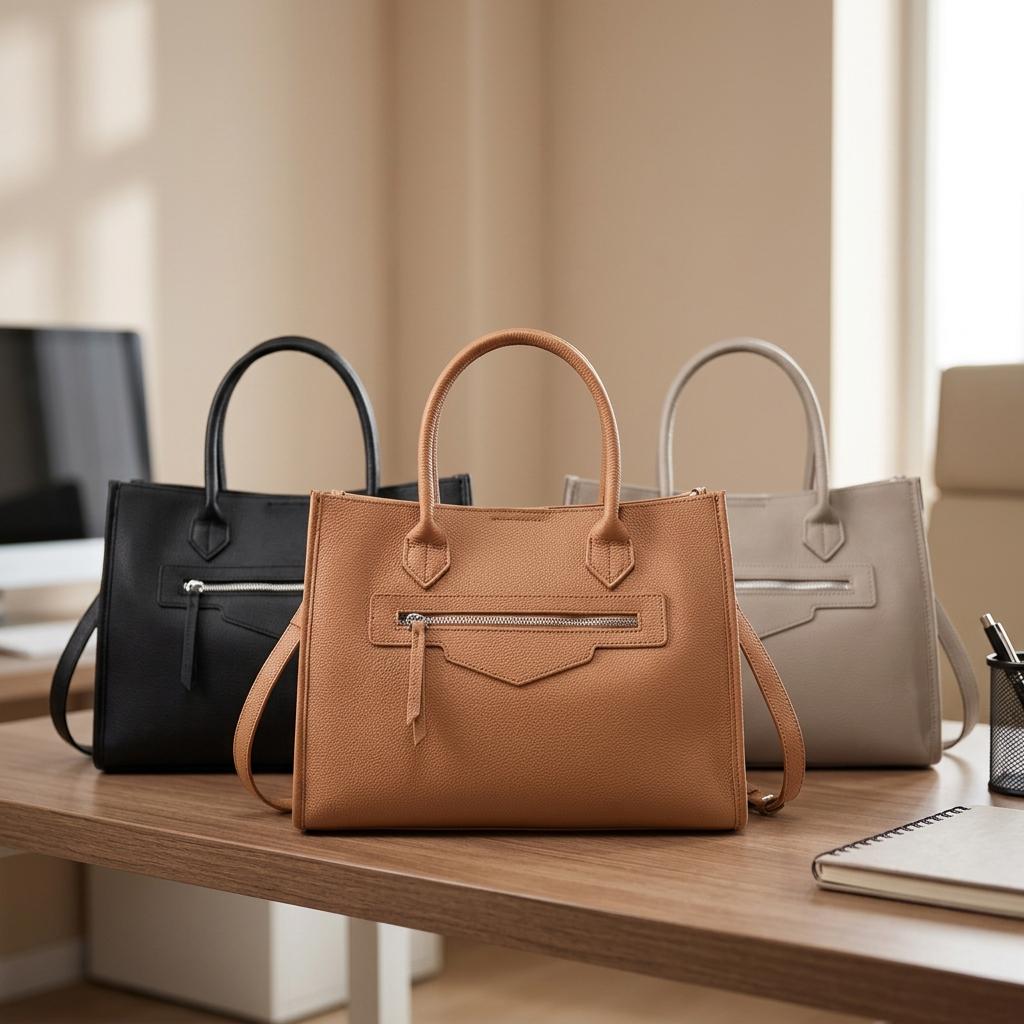 Genuine Leather Structured HandBag,Crossbody Strap Option, Large Capacity bag with Zipper Pocket