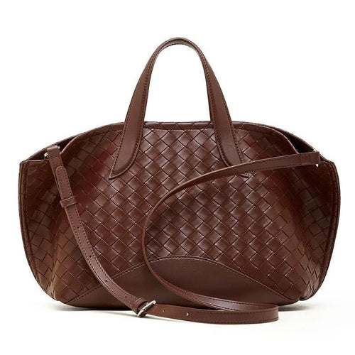 Woven Genuine Leather Tote Bag, Large Top Handle Shoulder Bag
