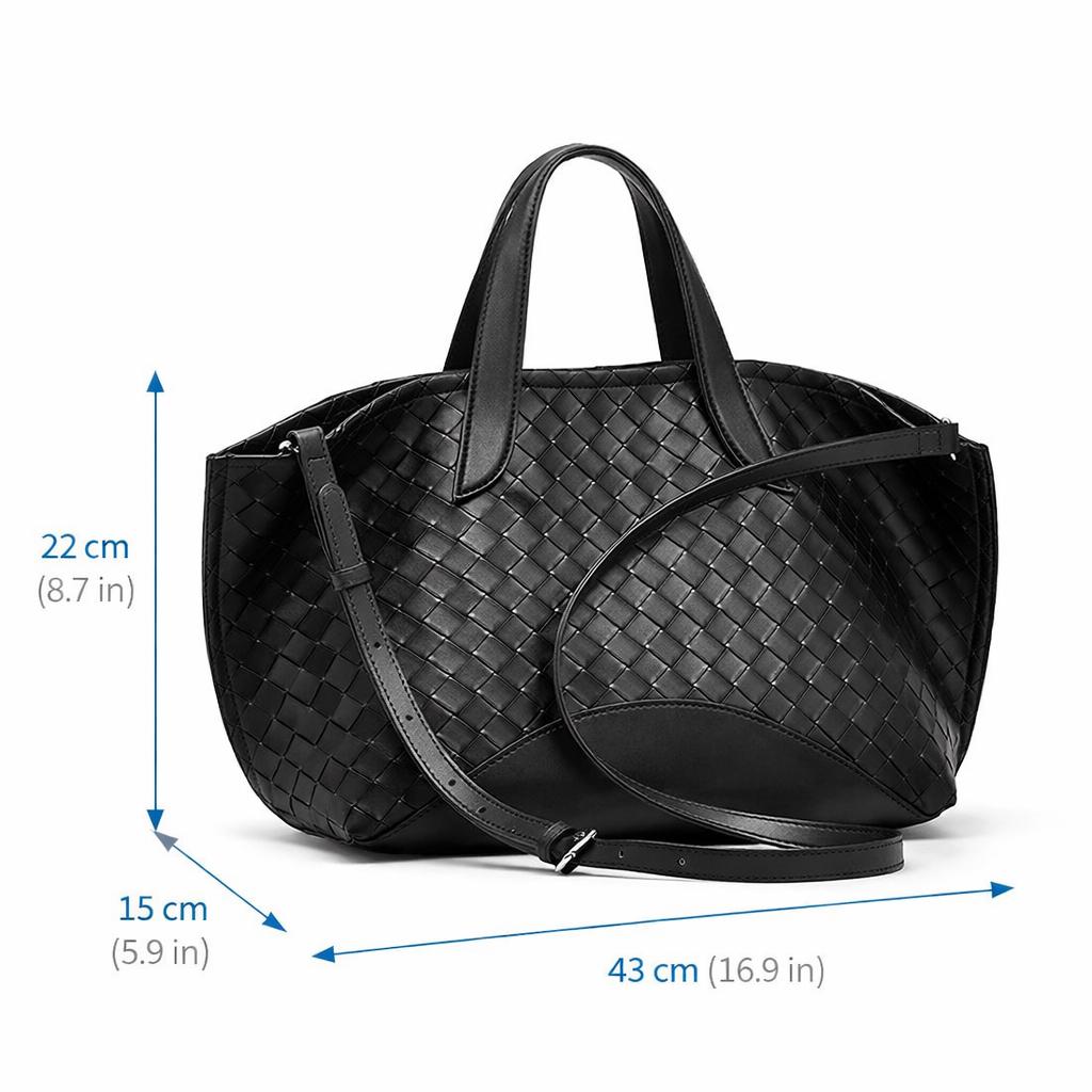 Woven Genuine Leather Tote Bag, Large Top Handle Shoulder Bag
