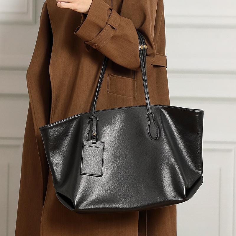 Large Genuine Leather Slouchy Tote Bag