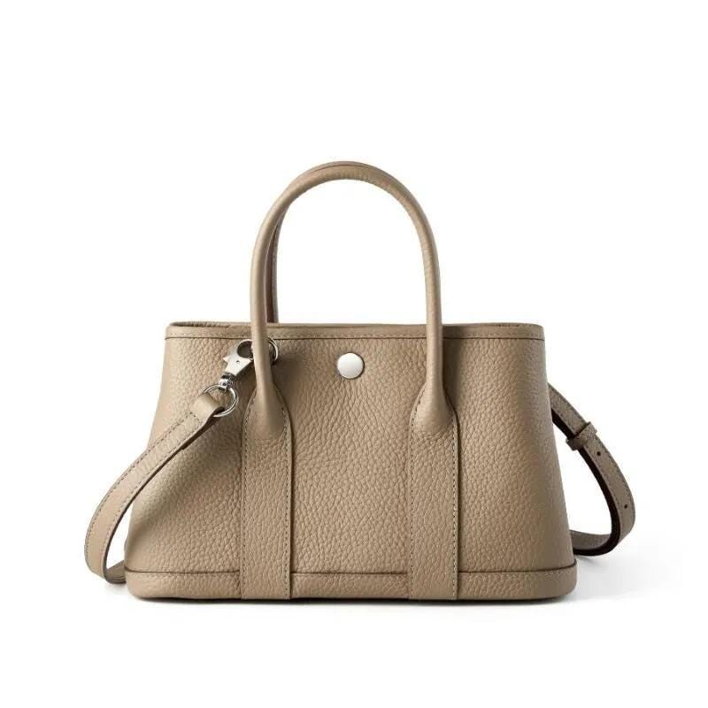 Small Pebbled Leather Handbag, Top Handle, Detachable Crossbody Strap