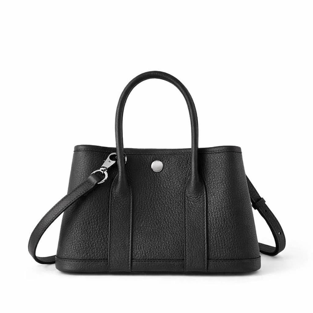 Small Pebbled Leather Handbag, Top Handle, Detachable Crossbody Strap