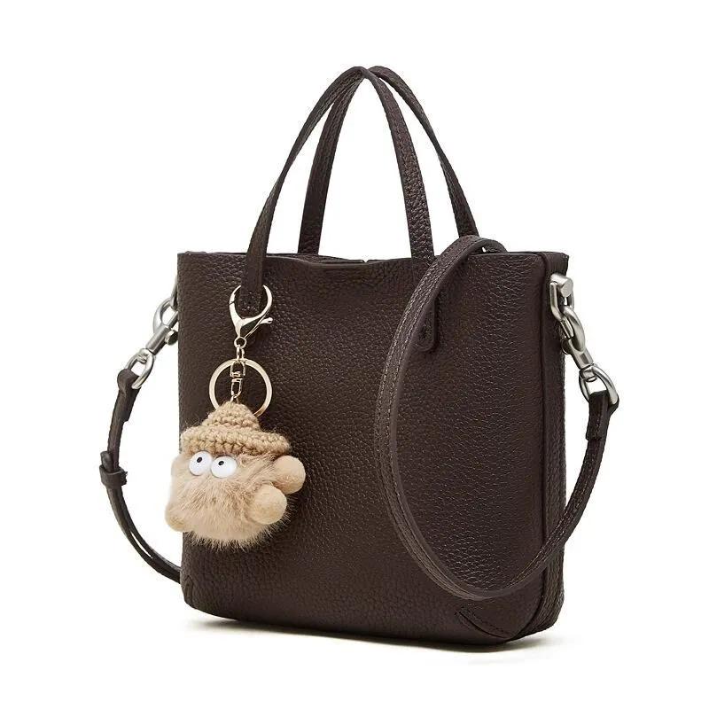 Minimalist Genuine Leather Crossbody bag, Structured Top Handle Bag with Mini Pouch