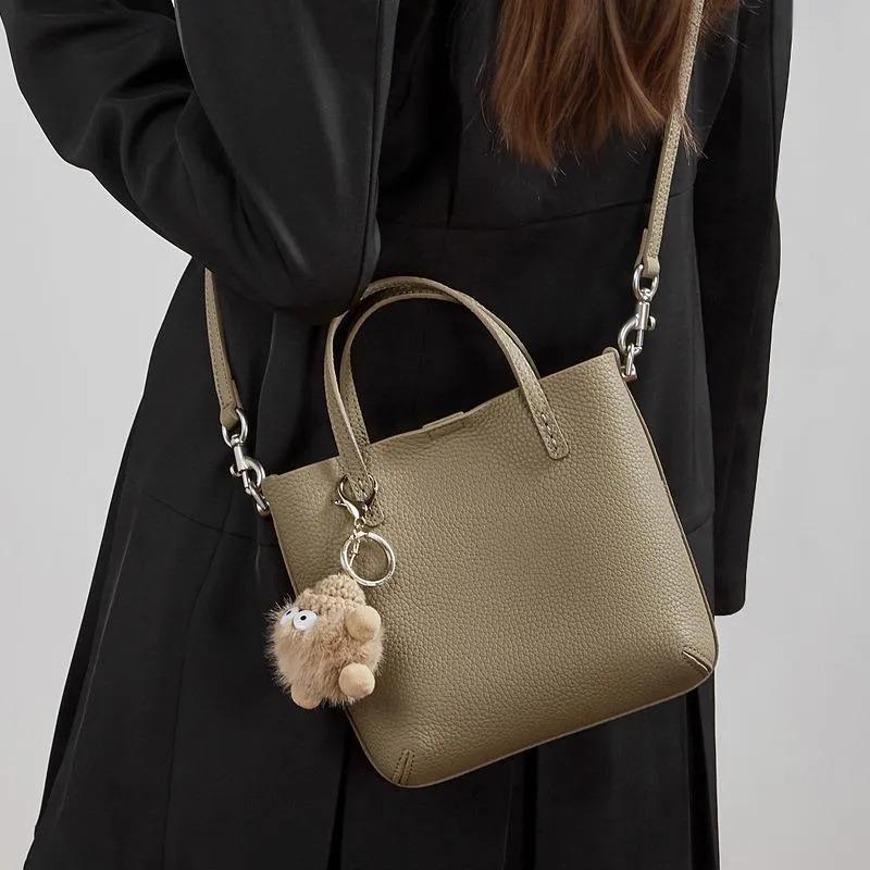 Minimalist Genuine Leather Crossbody bag, Structured Top Handle Bag with Mini Pouch