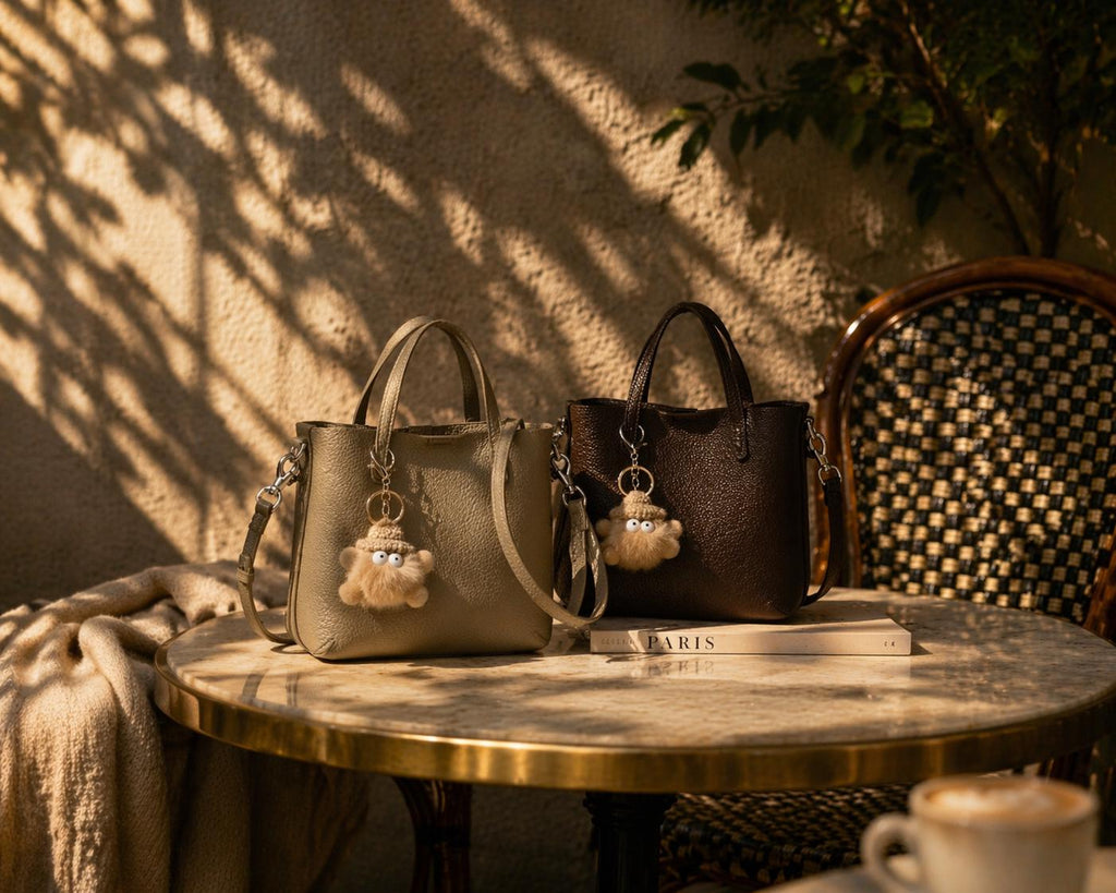 Minimalist Genuine Leather Crossbody bag, Structured Top Handle Bag with Mini Pouch