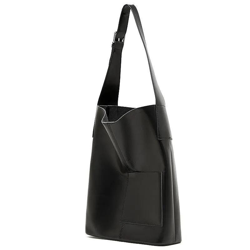 Soft Genuine Leather Tote Bag, Minimalist large Shoulder Bag with Inner Pouch