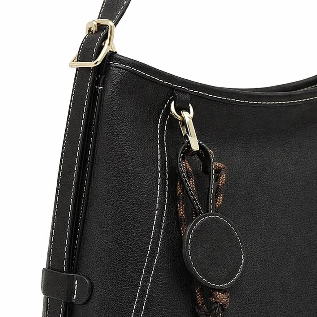 Genuine Leather Everyday Shoulder Bag, Minimal Style Shoulder Leather bag with Charms, with Adjustable Crossbody Strap