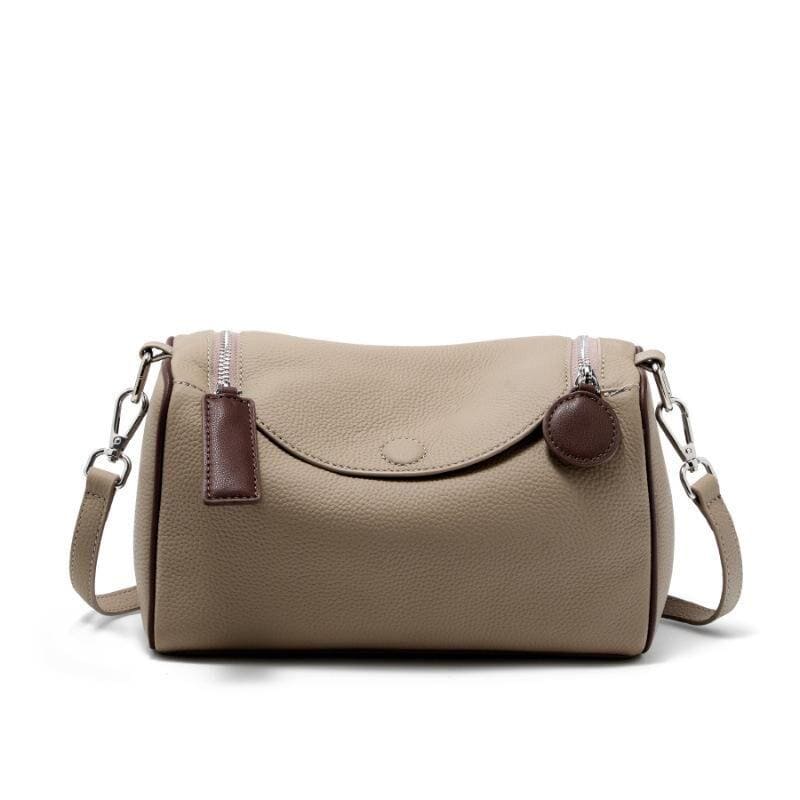 Compact genuine cowhide leather barrel crossbody bag