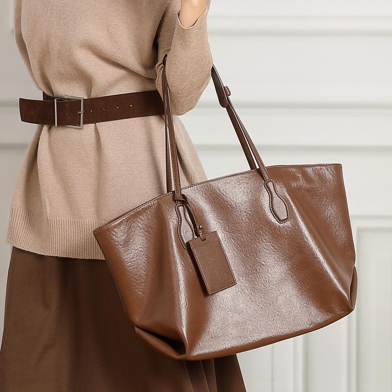 Large Genuine Leather Slouchy Tote Bag