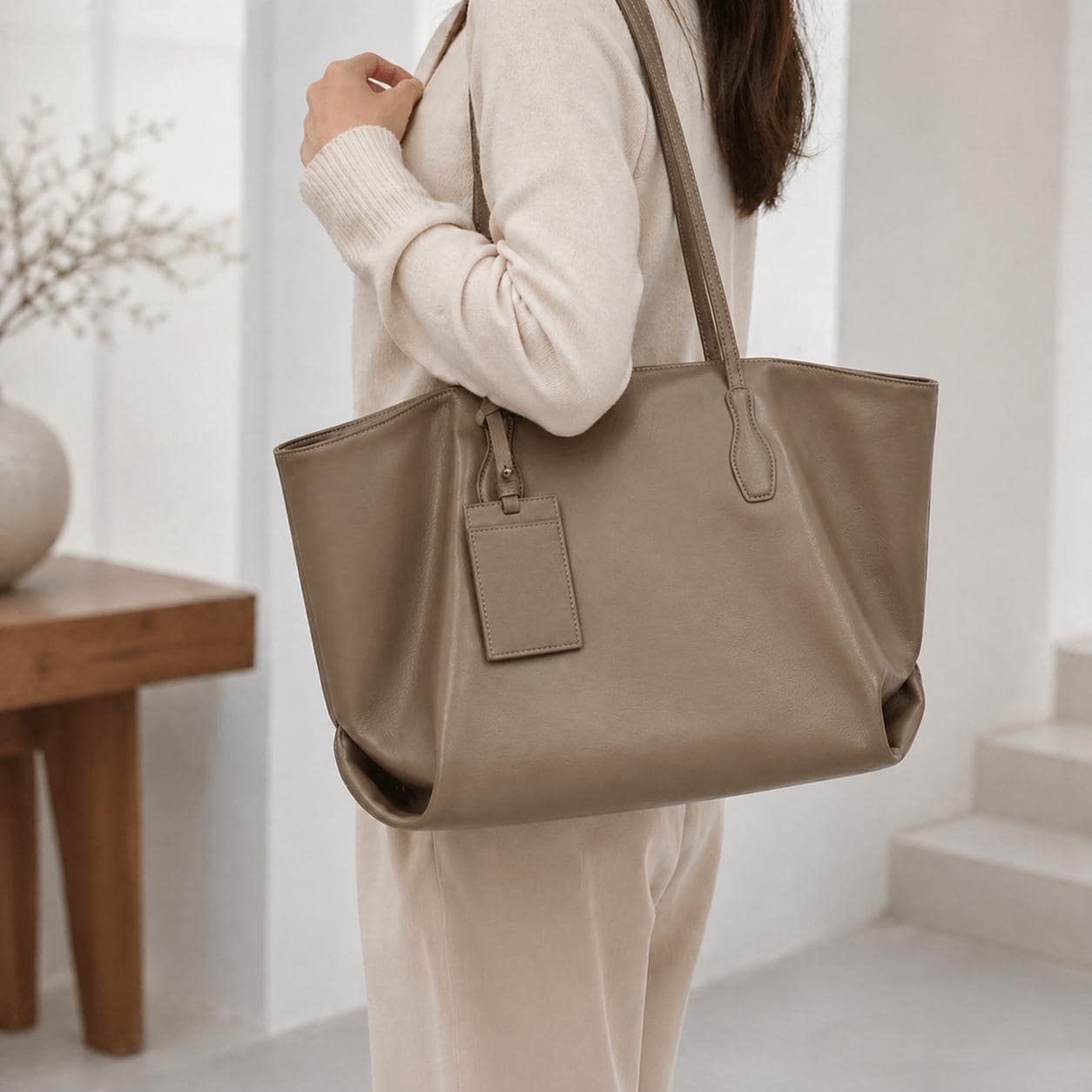 Large Genuine Leather Slouchy Tote Bag