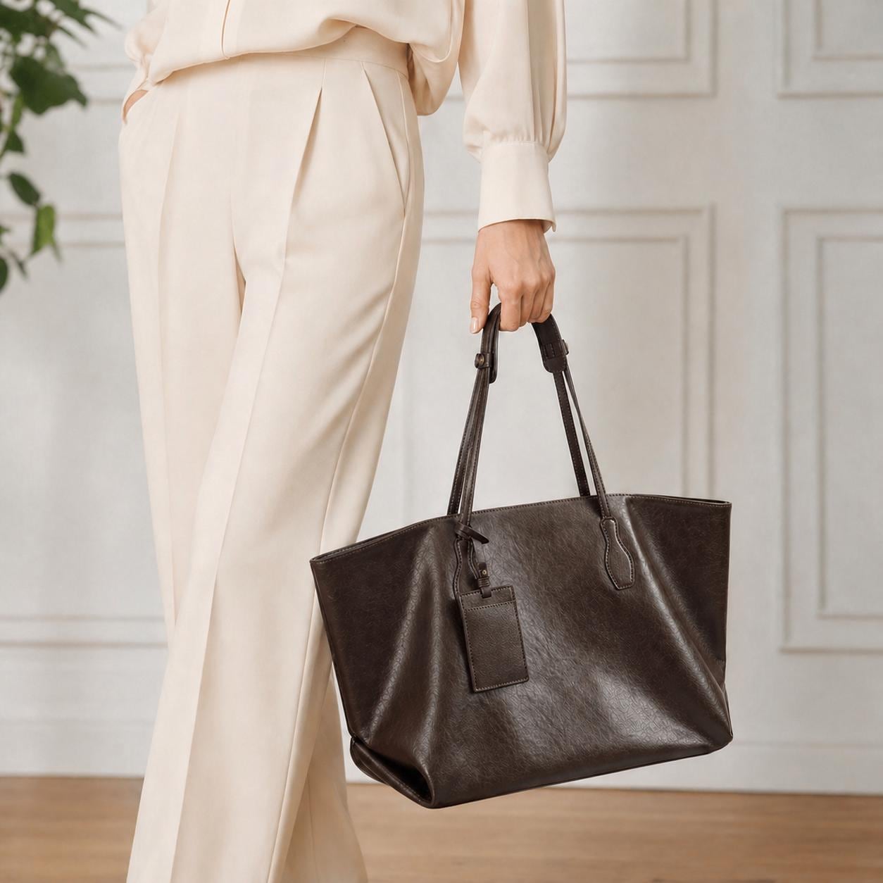Large Genuine Leather Slouchy Tote Bag